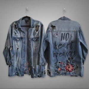 Ripped oversized midi Denim Jacket Sz S